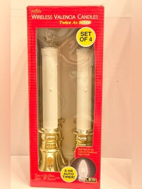 Wireless Candles Set of 4 
LED Taper Candles  9”with Gold Bases lights Window